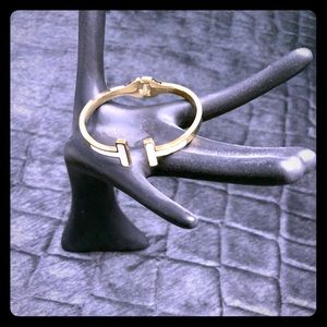 Designer Inspired T Bracelet Gold White Stainless